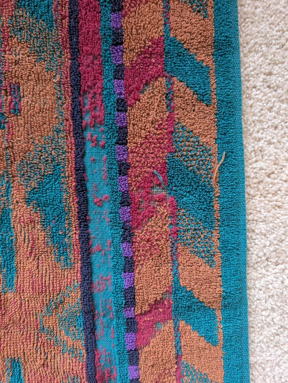 Vintage Fieldcrest Teal Orange Tribal Aztec Print Cotton Hand Towel